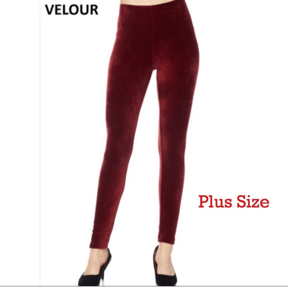 Plus Size Burgundy Velour Leggings